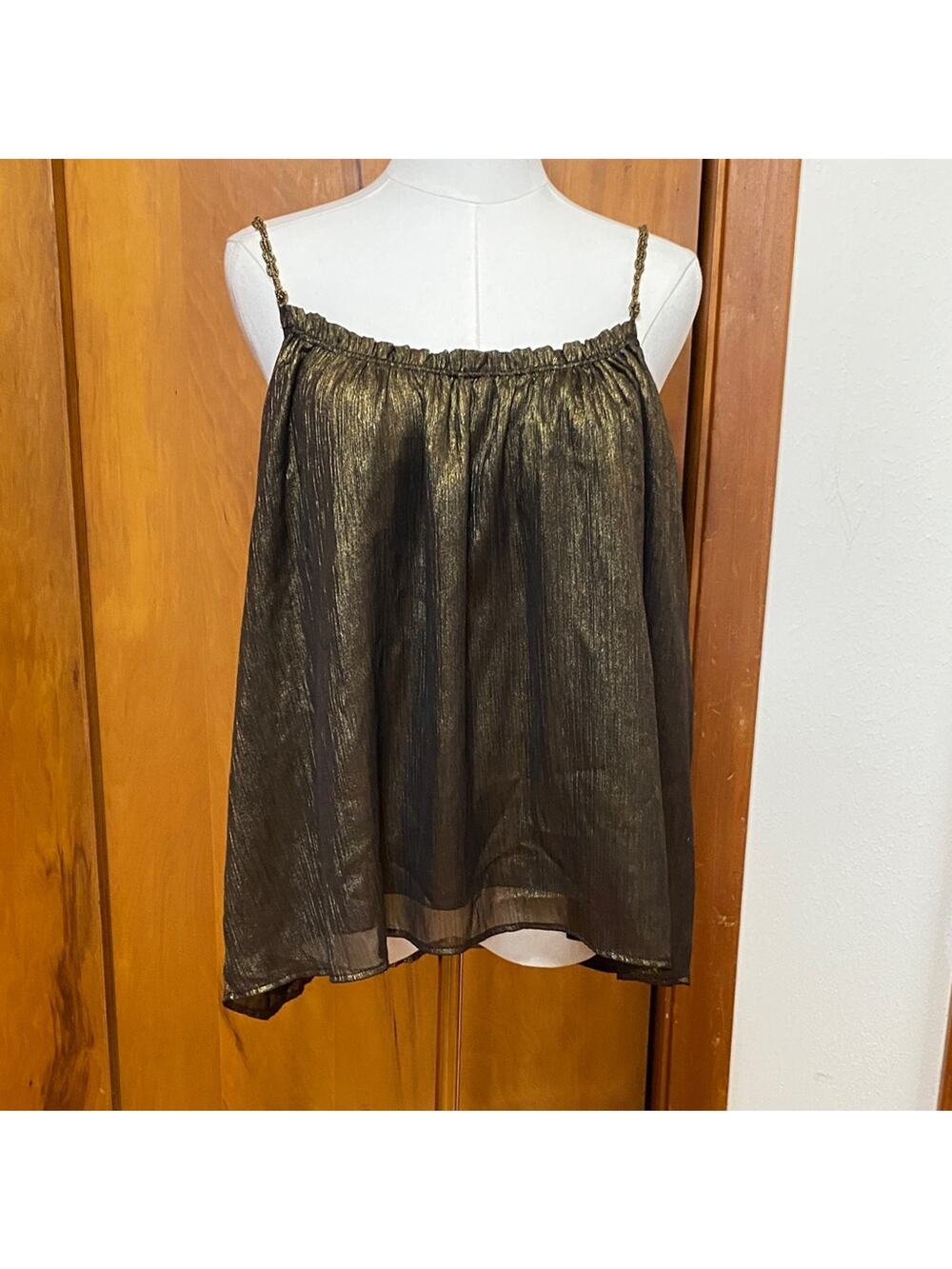 Shyanne Shimmering Gold Black Metallic Camisole Top Beaded Straps Adjustable